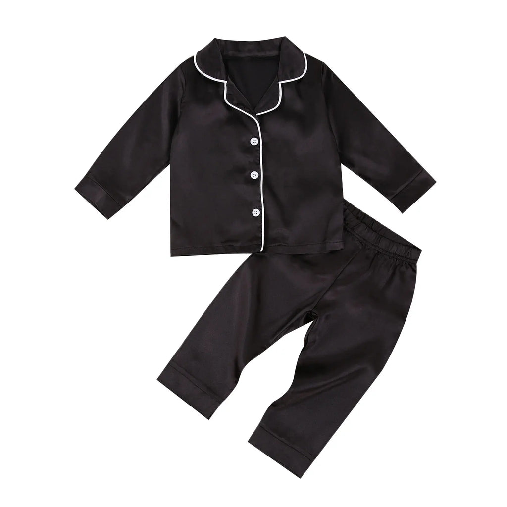 2020-09-09 Lioraitiin 1-7T Toddler Baby Black Satin Pajamas Infant Boy Short/Long Sleeve Pants Sleepwear Casual 2PCS Homewear