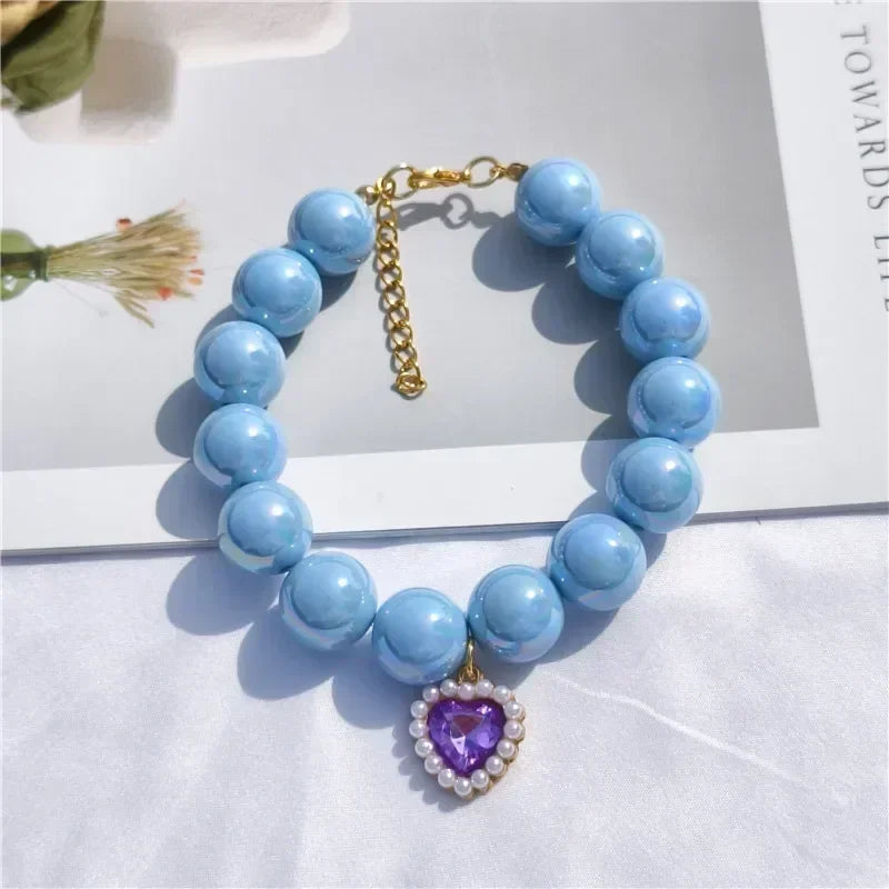 Adjustable Pet Collar Pearl Love Necklace Cat Collar Puppy Accessories Dog Chain Chihuahua Wedding Pet Jewelry Stuff