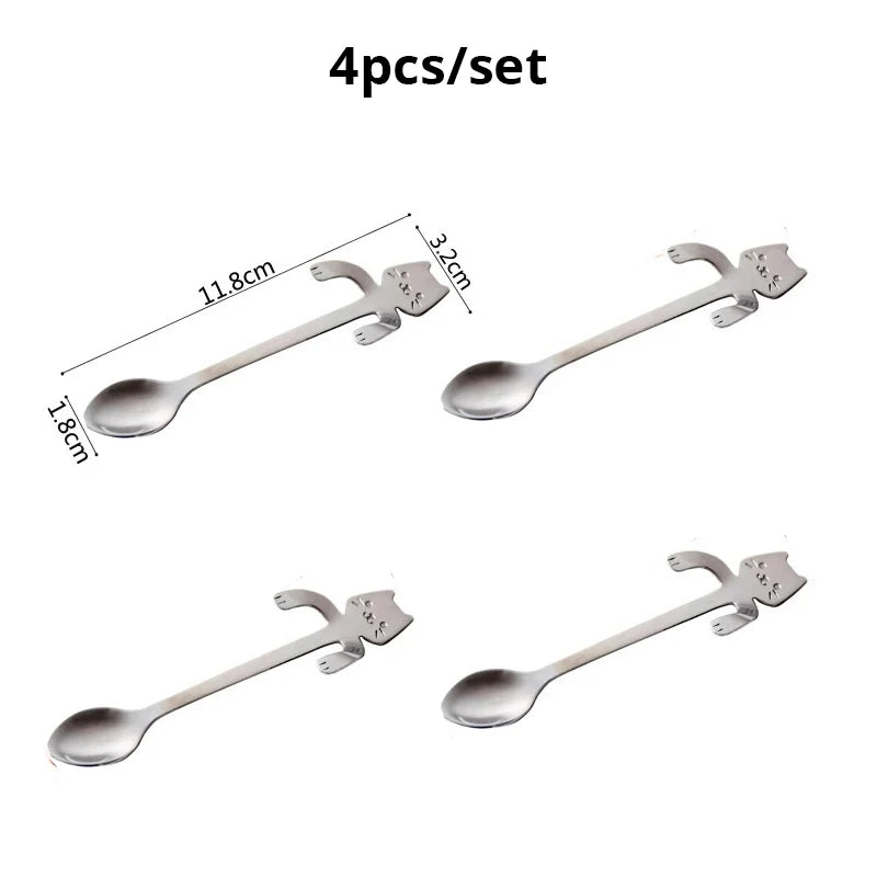 4pcs/set Stainless Steel Mini Cat Kitten Design Coffee/Tea/Dessert Spoon Set