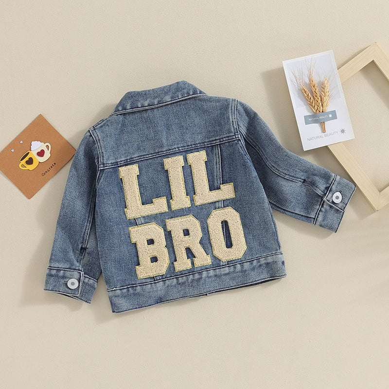 2023-11-17 Toddler Baby Boys Denim Jacket Letter Embroidery Button-Down Jeans Jacket Turn-Down Collar Coat Outerwear