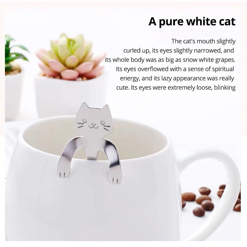 4pcs/set Stainless Steel Mini Cat Kitten Design Coffee/Tea/Dessert Spoon Set
