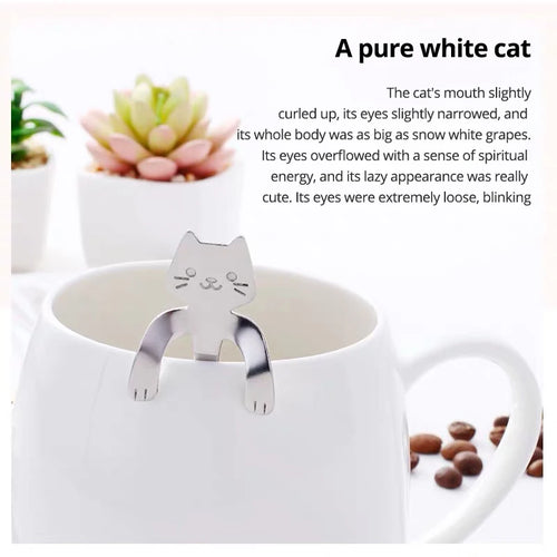 4pcs/set Stainless Steel Mini Cat Kitten Design Coffee/Tea/Dessert Spoon Set