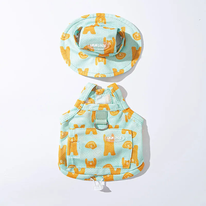Dog Clothes with Hat Pet Vest Set Striped Dog T Shirt Cute Kitten Puppy Costume Chihuahua Bichon Girls Cooling Clothing Buckle