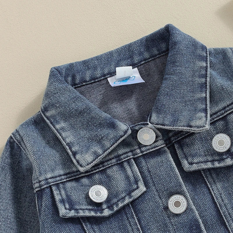 2023-11-17 Toddler Baby Boys Denim Jacket Letter Embroidery Button-Down Jeans Jacket Turn-Down Collar Coat Outerwear
