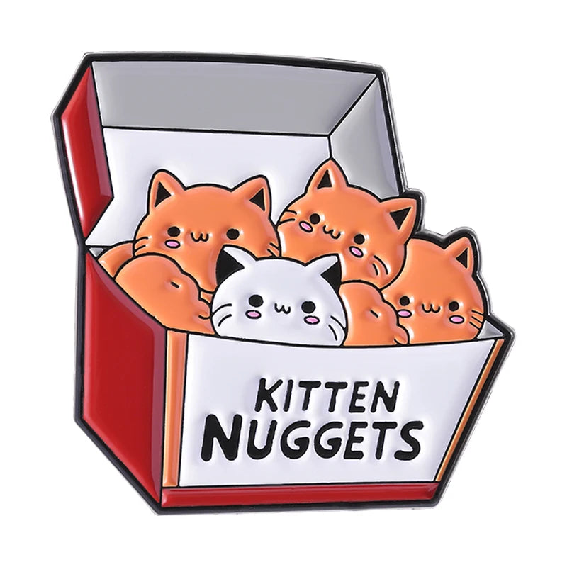 A Box of Kittens Nuggets Enamel Pin Cartoon Funny Cat Fast Food Cat Lover Brooch Lapel Backpack Badge Jewelry Gift for Friends