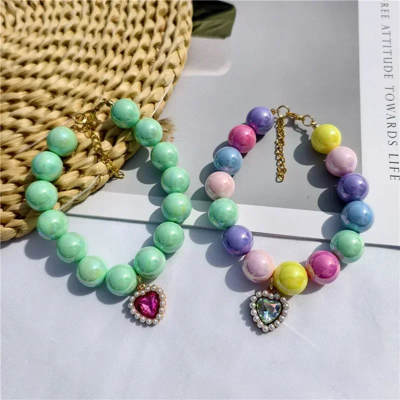 Adjustable Pet Collar Pearl Love Necklace Cat Collar Puppy Accessories Dog Chain Chihuahua Wedding Pet Jewelry Stuff