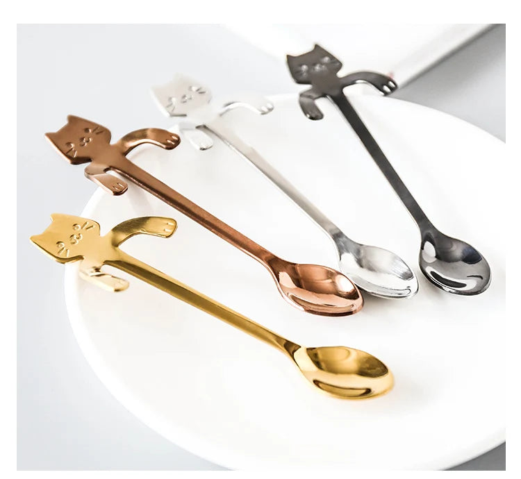 4pcs/set Stainless Steel Mini Cat Kitten Design Coffee/Tea/Dessert Spoon Set