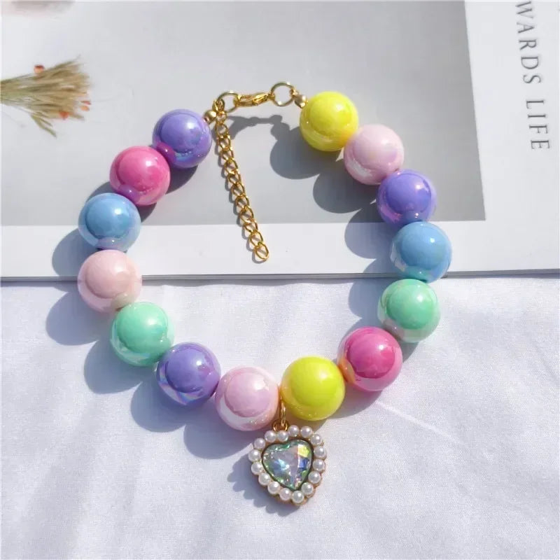 Adjustable Pet Collar Pearl Love Necklace Cat Collar Puppy Accessories Dog Chain Chihuahua Wedding Pet Jewelry Stuff