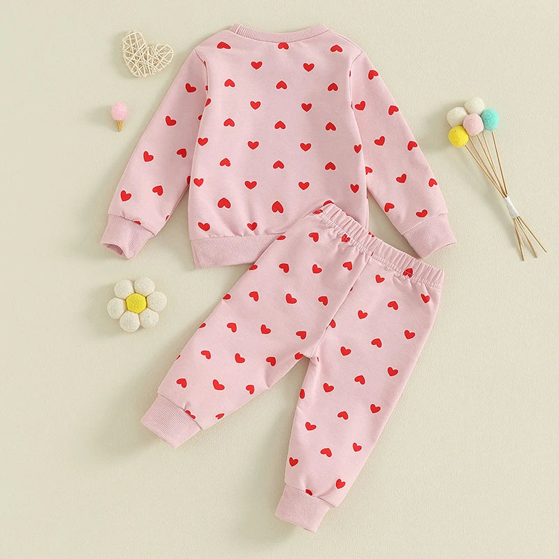 2023-11-07 Lioraitiin Baby Girl Clothes Valentine's Day Outfits Long Sleeve Ruffle Crewneck Sweatshirt Pants Infant Clothies Set