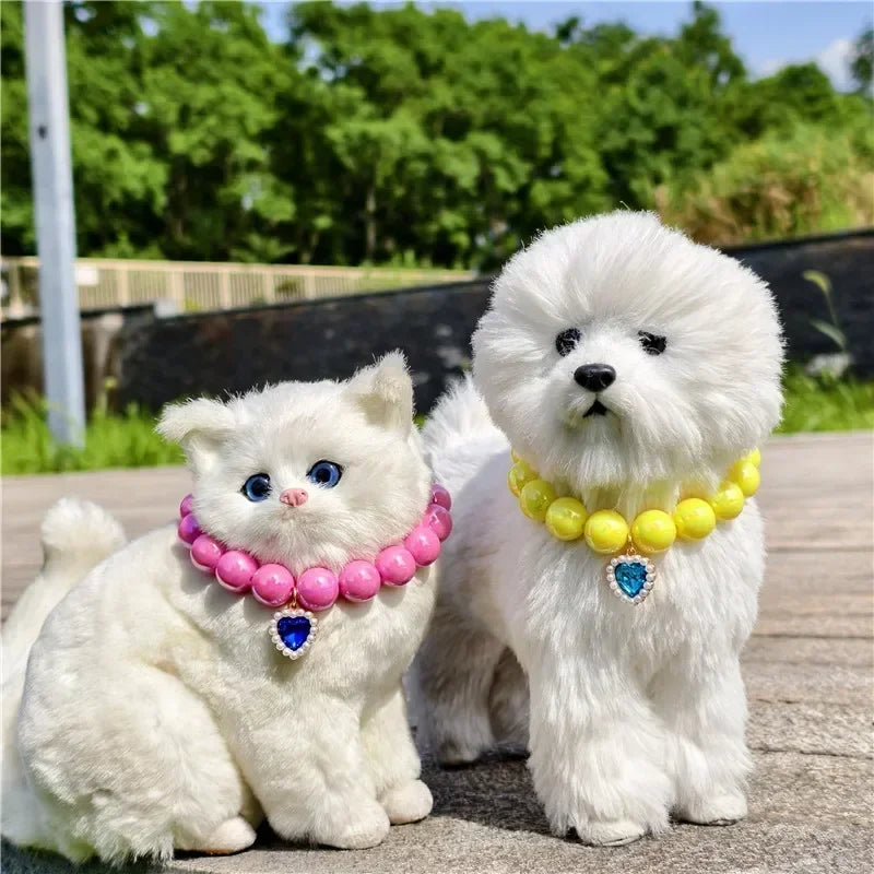 Adjustable Pet Collar Pearl Love Necklace Cat Collar Puppy Accessories Dog Chain Chihuahua Wedding Pet Jewelry Stuff