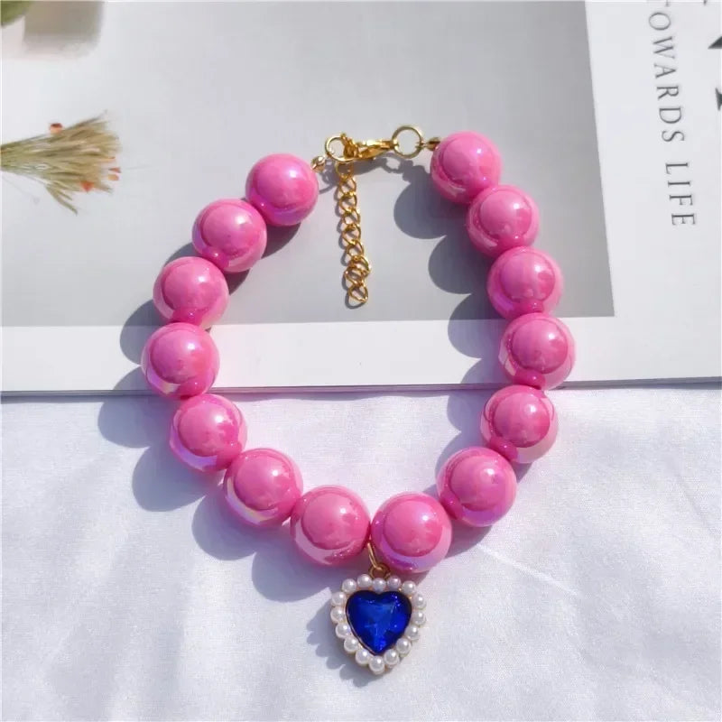 Adjustable Pet Collar Pearl Love Necklace Cat Collar Puppy Accessories Dog Chain Chihuahua Wedding Pet Jewelry Stuff