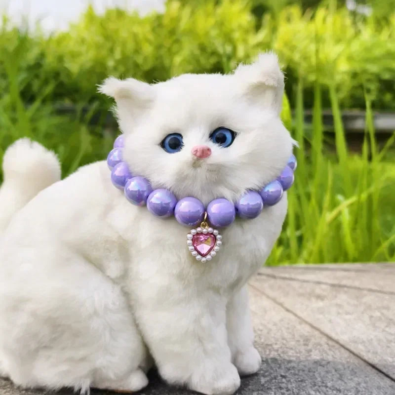 Adjustable Pet Collar Pearl Love Necklace Cat Collar Puppy Accessories Dog Chain Chihuahua Wedding Pet Jewelry Stuff