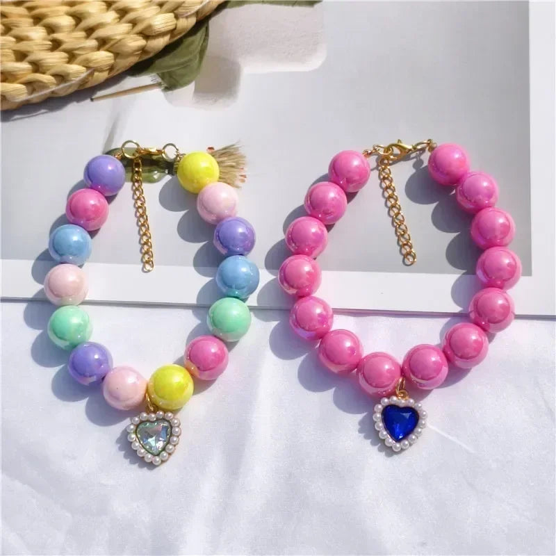 Adjustable Pet Collar Pearl Love Necklace Cat Collar Puppy Accessories Dog Chain Chihuahua Wedding Pet Jewelry Stuff
