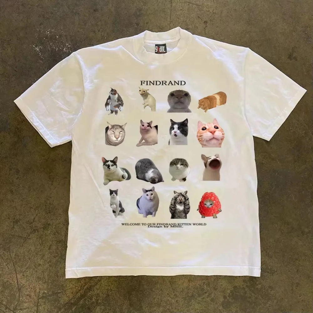 Funny Cat Memes American Sle Retro Ort Sve T-irt Ex Cotton Summer Faion Casual Wear Without Tag Suitable for Men and Women