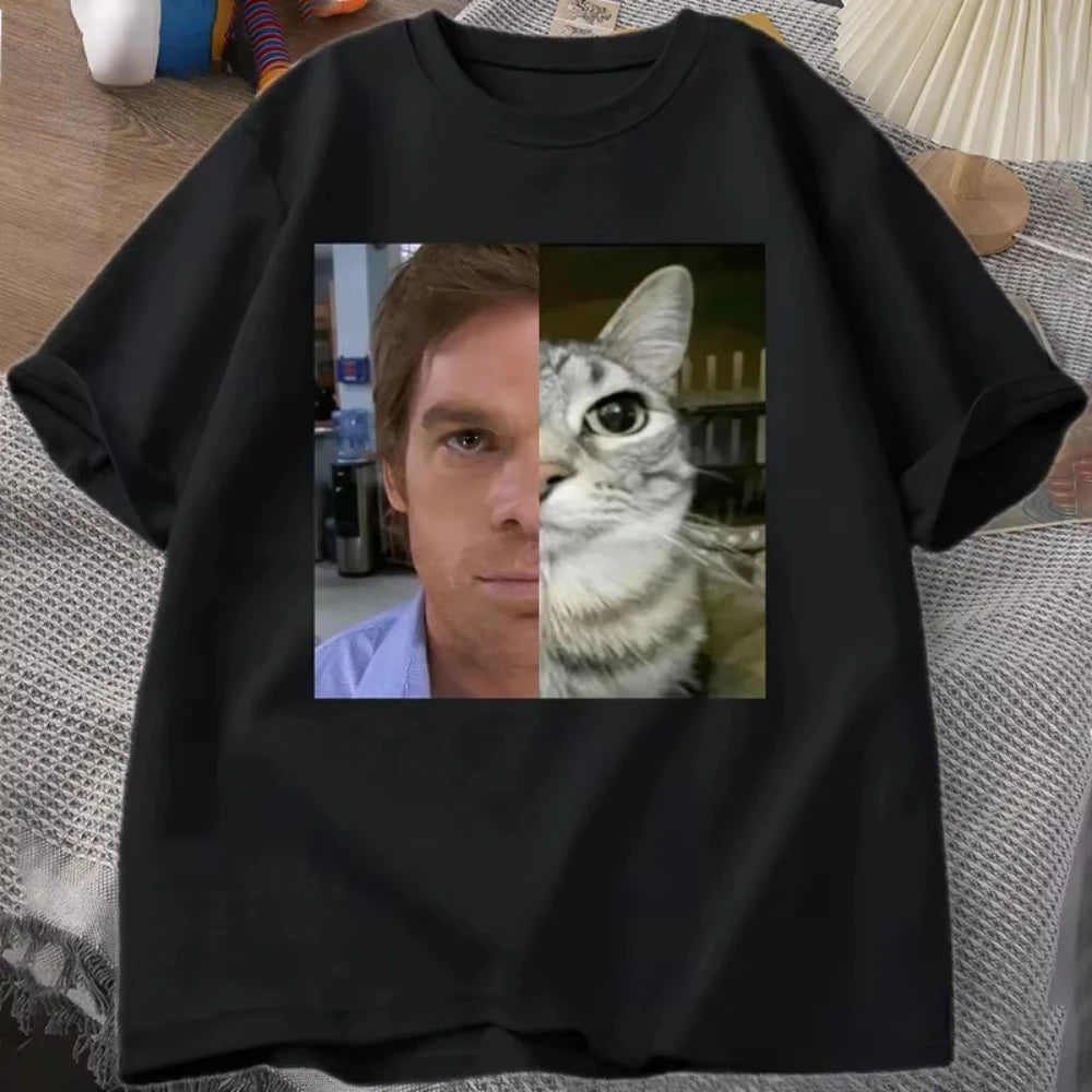 Funny Cat Memes American Sle Retro Ort Sve T-irt Ex Cotton Summer Faion Casual Wear Without Tag Suitable for Men and Women