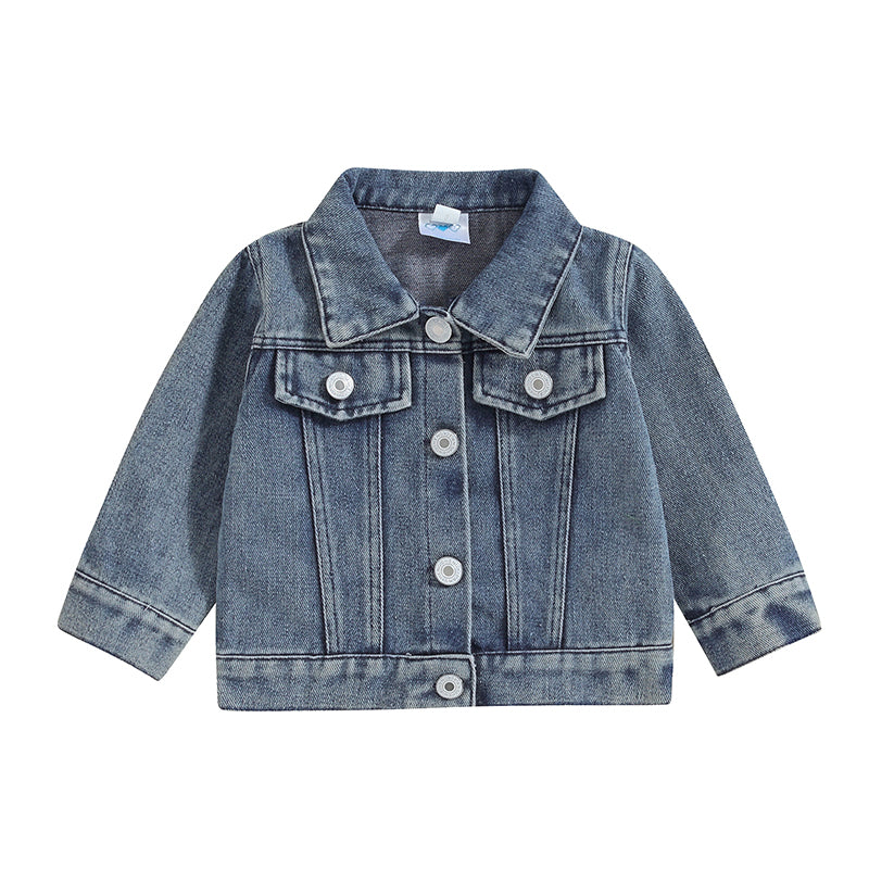 2023-11-17 Toddler Baby Boys Denim Jacket Letter Embroidery Button-Down Jeans Jacket Turn-Down Collar Coat Outerwear