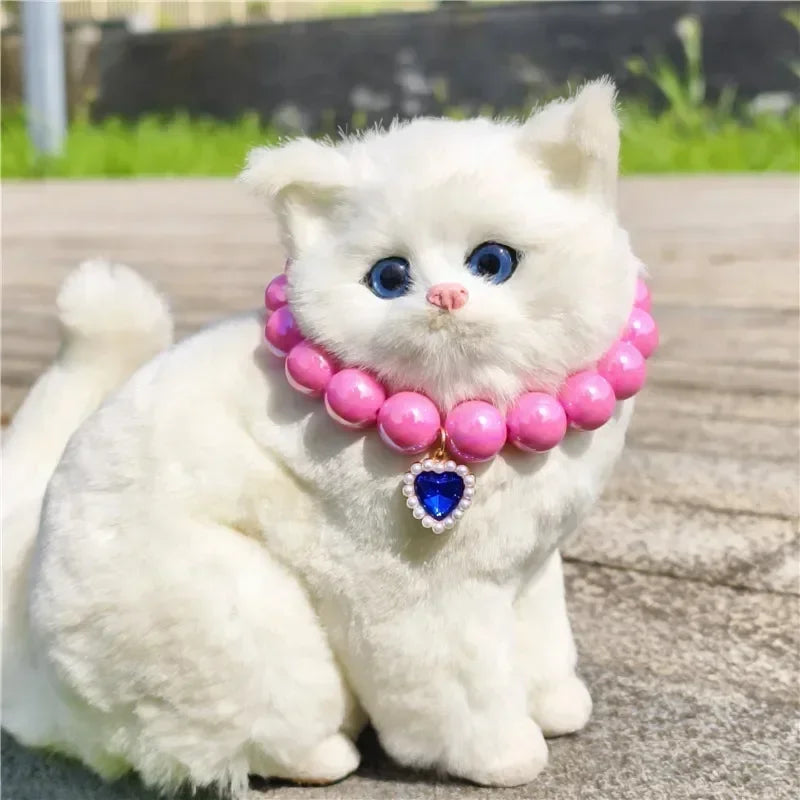 Adjustable Pet Collar Pearl Love Necklace Cat Collar Puppy Accessories Dog Chain Chihuahua Wedding Pet Jewelry Stuff