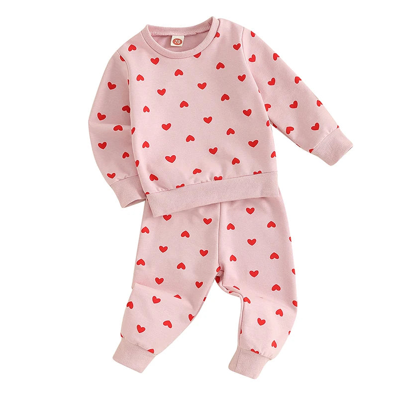 2023-11-07 Lioraitiin Baby Girl Clothes Valentine's Day Outfits Long Sleeve Ruffle Crewneck Sweatshirt Pants Infant Clothies Set