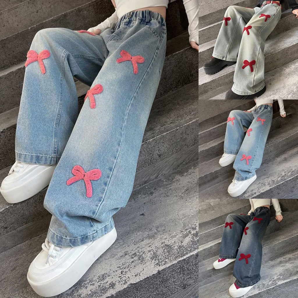 2t Girl Clothes Girls Jeans Streetwear Denim Cargo Pants High Waist Floor Length Baggy Wide Leg Jeans Snow Pants Big Girls