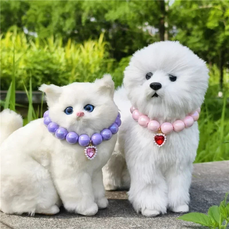 Adjustable Pet Collar Pearl Love Necklace Cat Collar Puppy Accessories Dog Chain Chihuahua Wedding Pet Jewelry Stuff