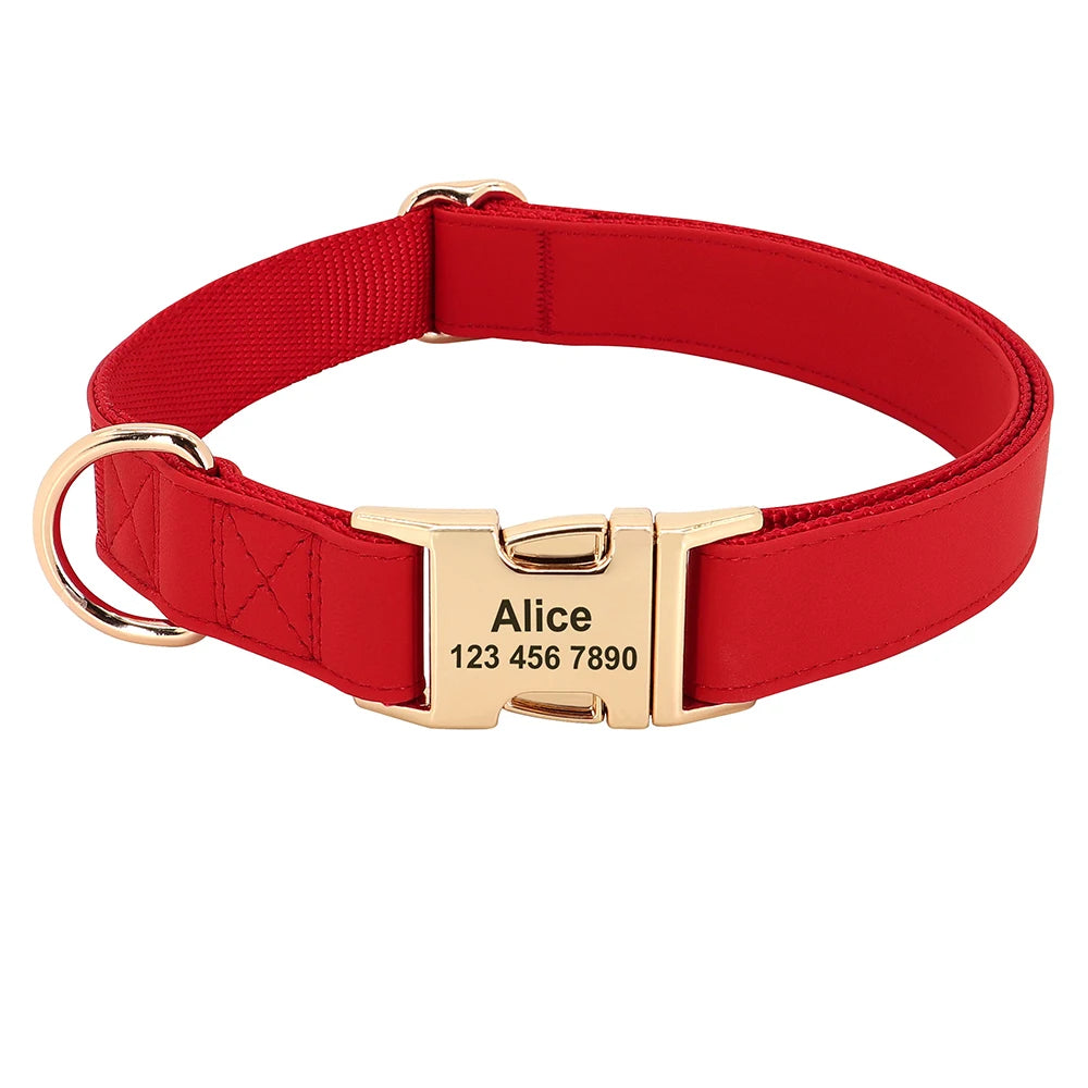 Personalized Dog Collar Leather Dogs Collars Custom Pet ID Tag Collar Adjustable For Small Medium Large Dogs Pug Free Engraved
