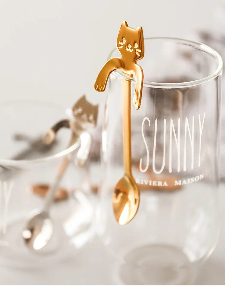 4pcs/set Stainless Steel Mini Cat Kitten Design Coffee/Tea/Dessert Spoon Set