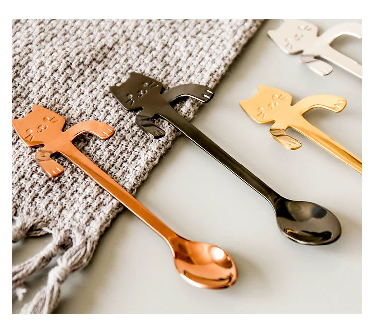 4pcs/set Stainless Steel Mini Cat Kitten Design Coffee/Tea/Dessert Spoon Set