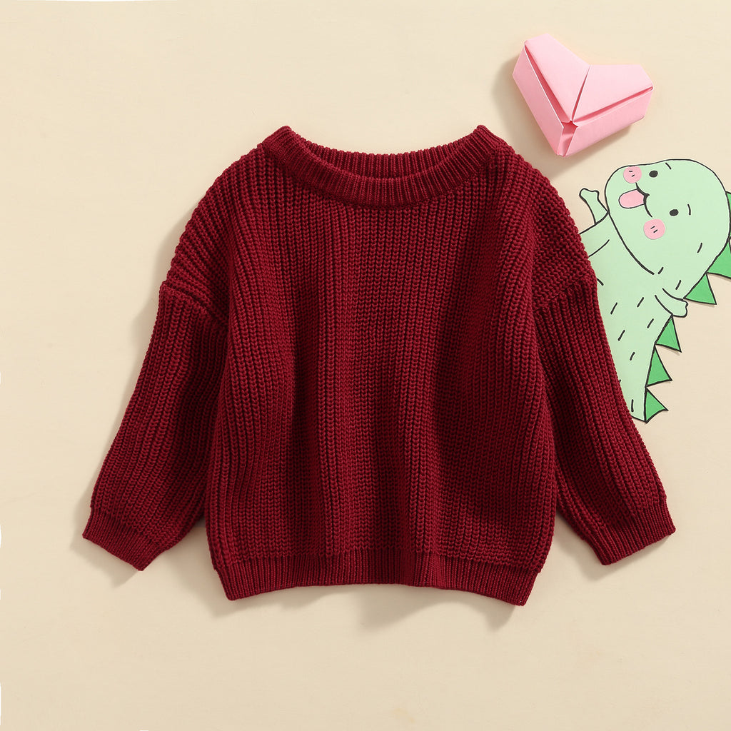 Lioraitiin 0-5Years Toddler Baby Round Neck Sweaters, Winter Warm Long Sleeve Candy Color Knit Pullovers