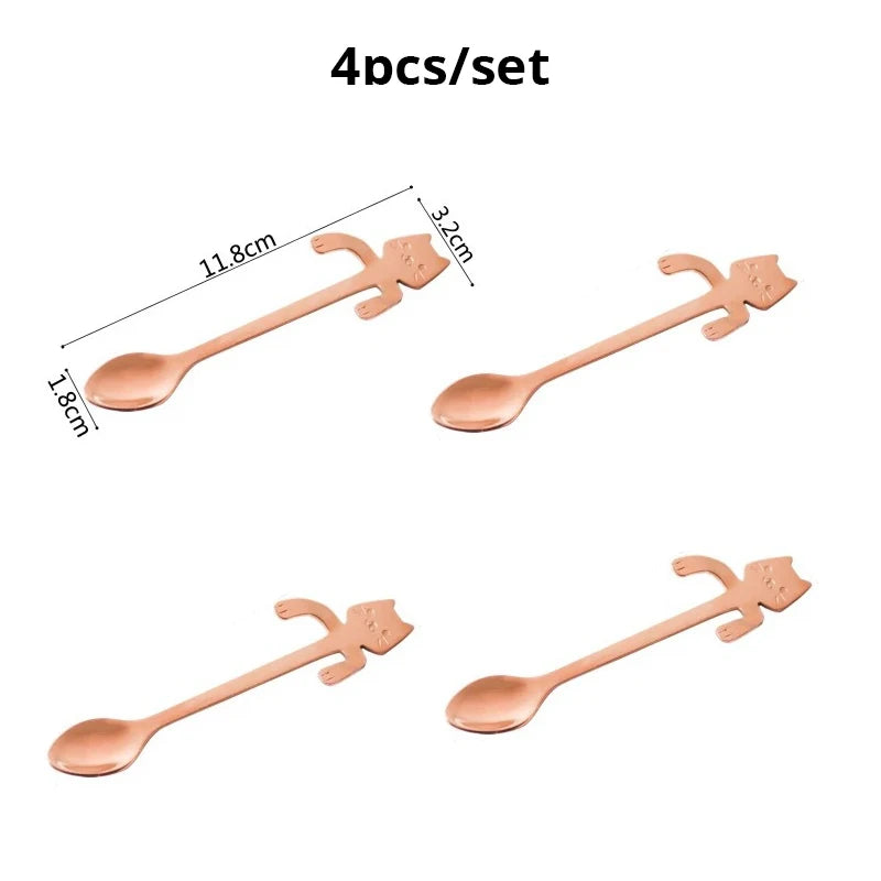 4pcs/set Stainless Steel Mini Cat Kitten Design Coffee/Tea/Dessert Spoon Set