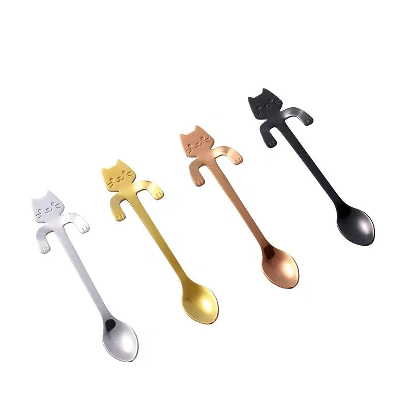 4pcs/set Stainless Steel Mini Cat Kitten Design Coffee/Tea/Dessert Spoon Set