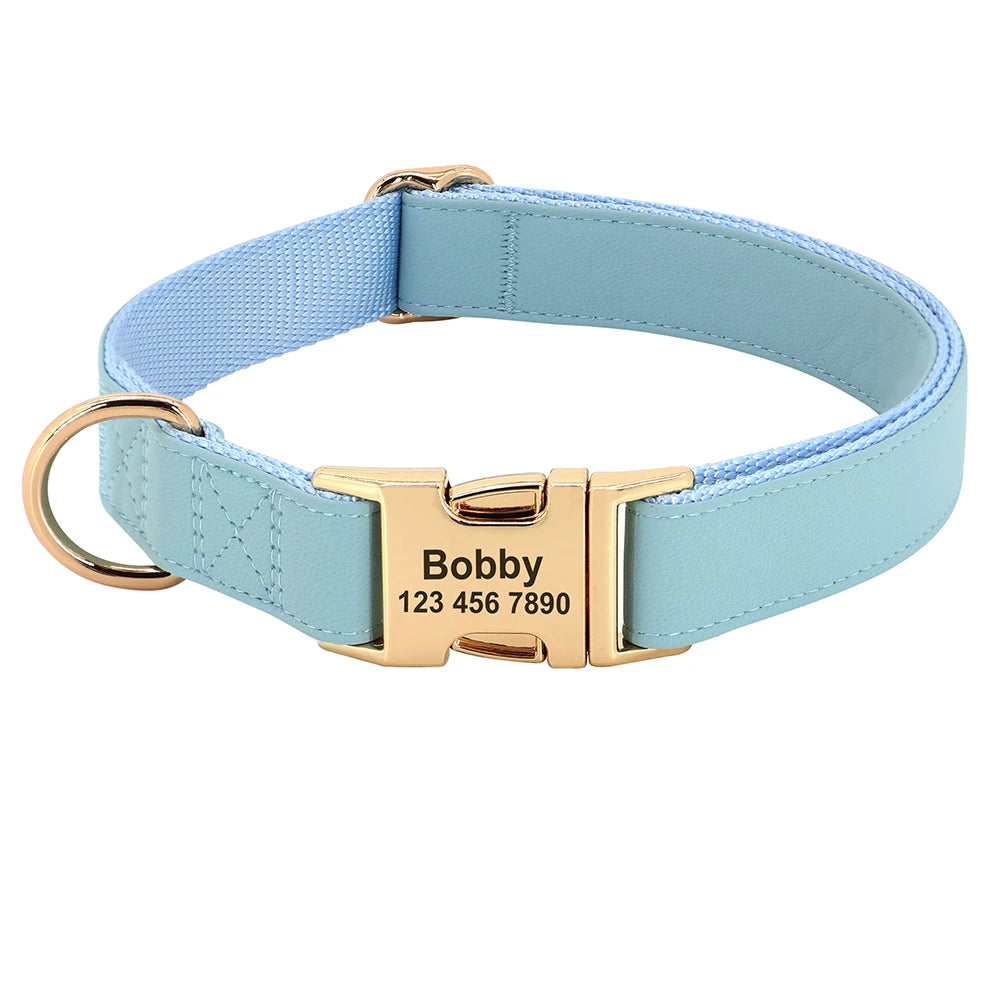 Personalized Dog Collar Leather Dogs Collars Custom Pet ID Tag Collar Adjustable For Small Medium Large Dogs Pug Free Engraved