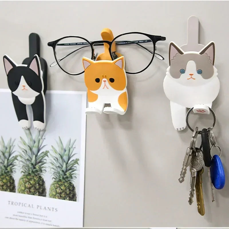 Kawaii Cat Fridge Magnet Key Holder Hanger Hook Refrigerator Magnetic Photo Message Sticker Note Stick Home Kitchen Decoration