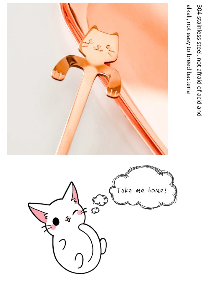 4pcs/set Stainless Steel Mini Cat Kitten Design Coffee/Tea/Dessert Spoon Set