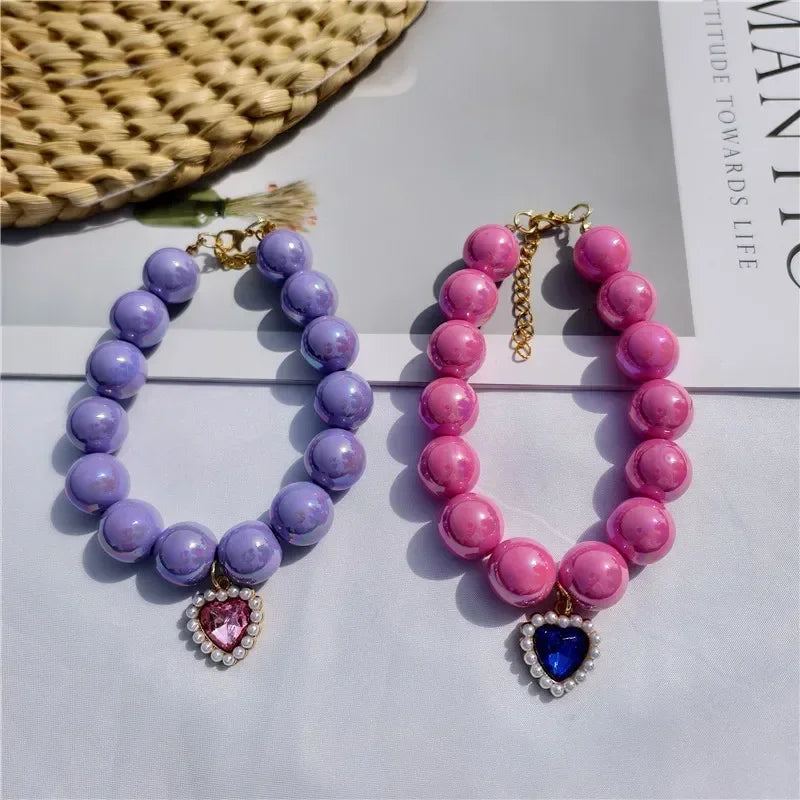Adjustable Pet Collar Pearl Love Necklace Cat Collar Puppy Accessories Dog Chain Chihuahua Wedding Pet Jewelry Stuff