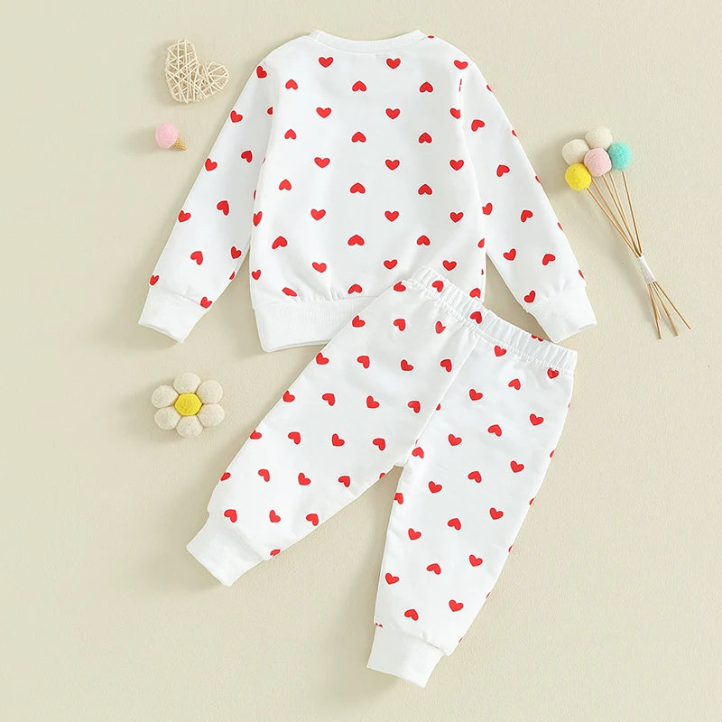 2023-11-07 Lioraitiin Baby Girl Clothes Valentine's Day Outfits Long Sleeve Ruffle Crewneck Sweatshirt Pants Infant Clothies Set