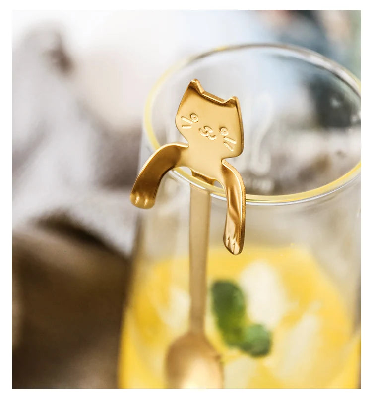 4pcs/set Stainless Steel Mini Cat Kitten Design Coffee/Tea/Dessert Spoon Set
