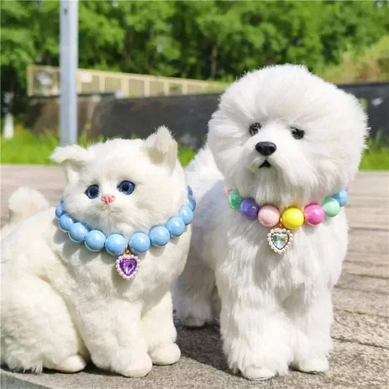 Adjustable Pet Collar Pearl Love Necklace Cat Collar Puppy Accessories Dog Chain Chihuahua Wedding Pet Jewelry Stuff