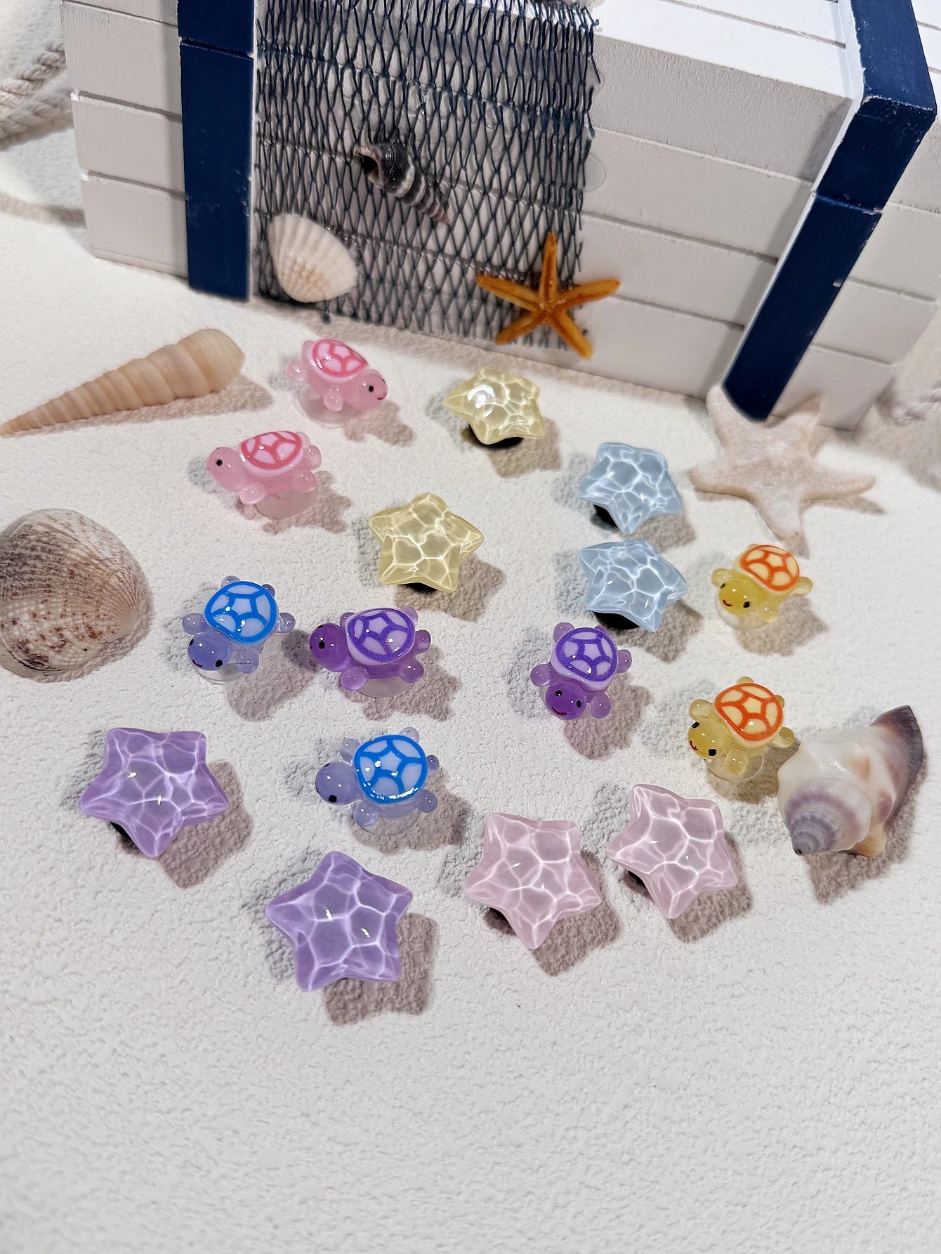 16 cute summer 4-color (little turtle, water ripple star) shoe buckle DIY decorations, suitable for shoes with holes and sandals