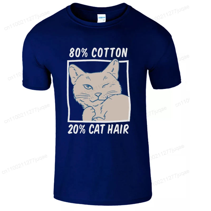 80% Cotton 20% Cat Hair Graphic Y2k tee Tops for Men Summer Short Sleeve Tees Fashion Harajuku Streetwear Men's T-Shirt Clothes