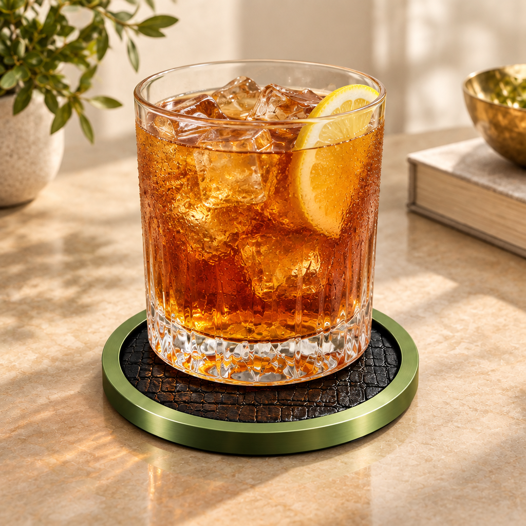 Your alligator coaster with a glass